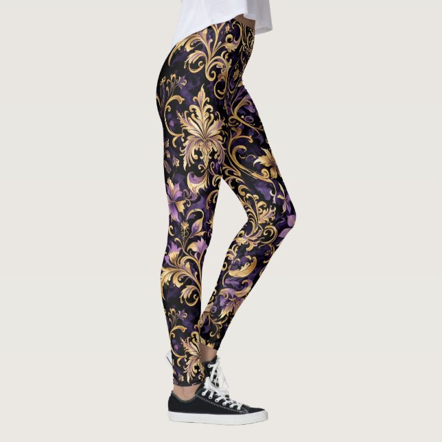 Leggings Coloré, Extravagant, Violet et Or (Droite)