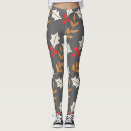 Leggings Coloré moderne Noël Grey Holly Mistletoe
