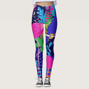 Leggings Colorée fleurs tropicales & oiseaux collage 2