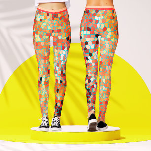 Leggings Colorée Mosaïque Peach Abstrait Motif géométrique