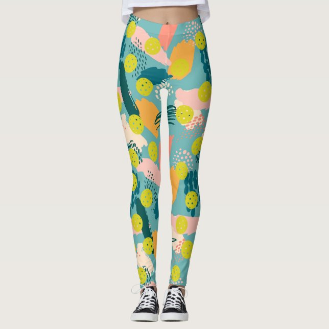 Leggings Colorful Moderne Motif Abstrait Crazy Pickleball (Devant)