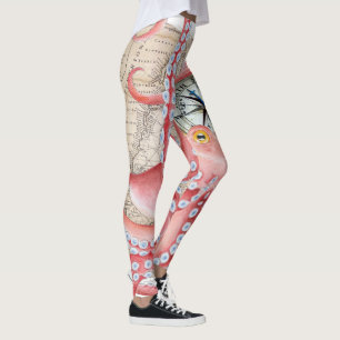Leggings Compas Carte Vintage de pieuvre rouge
