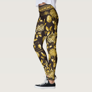 Leggings Comtesse Chaîne d'or Lion Emblem Floral Espresso