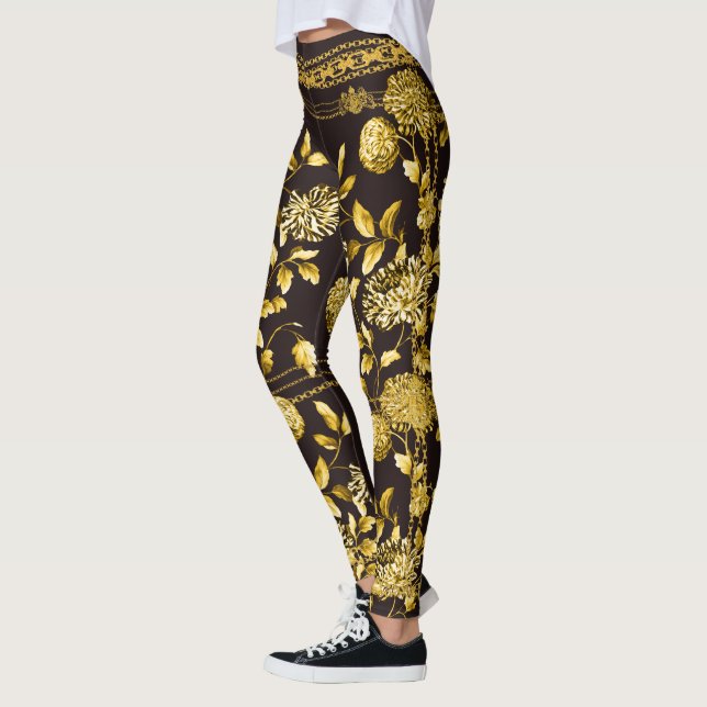 Leggings Comtesse Chaîne d'or Lion Emblem Floral Espresso (Gauche)