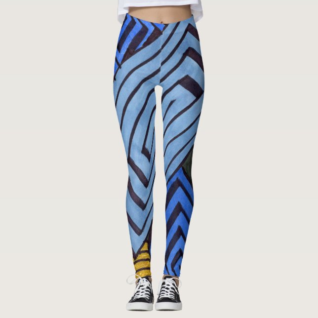 Leggings Conception abstraite, bobines égyptiennes de blues (Devant)