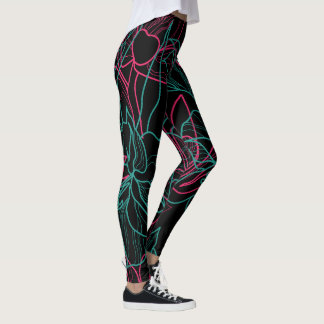 Leggings Conception Abstraite Floral Line Art Motif