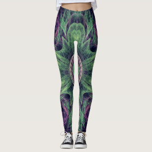 Leggings Conception Abstraite fractale violet et verte