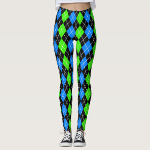 Leggings Conception de diamant Argyle bleu vert noir