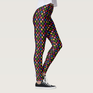 Leggings Conception de fleurs arc-en-ciel rétro colorées No