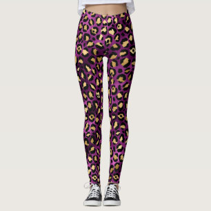 Leggings Conception de la série Leopard violet et or 1