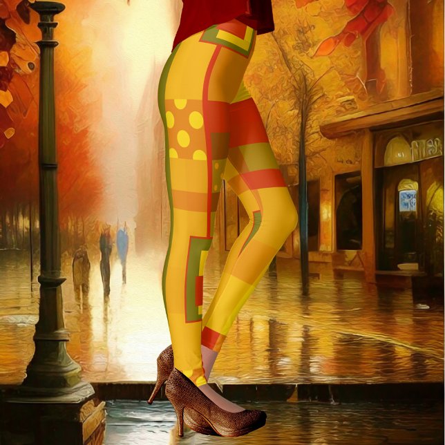 Leggings Conception de Motif géométrique Abstrait moderne (Colorful leggings with a modern geometric pattern design in warm autumn colors)