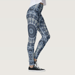 Leggings Conception de motif mandala bleu et argenté