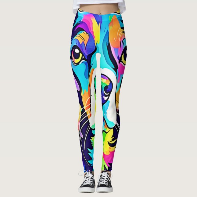 Leggings Conception de portrait de chien arc-en-ciel (Devant)