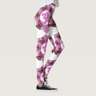 Leggings Conception mandala ohm rose avec papillons Monarch