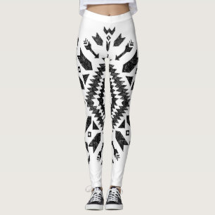 Leggings Conception tribale : Noir Blanc Dessiné À La Main