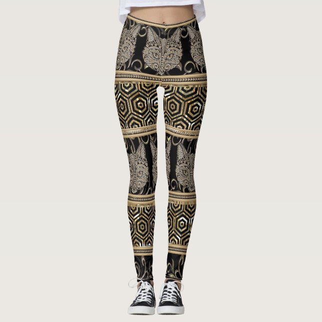 Leggings Conceptions tribales de Bohème égyptiennes de chat (Devant)