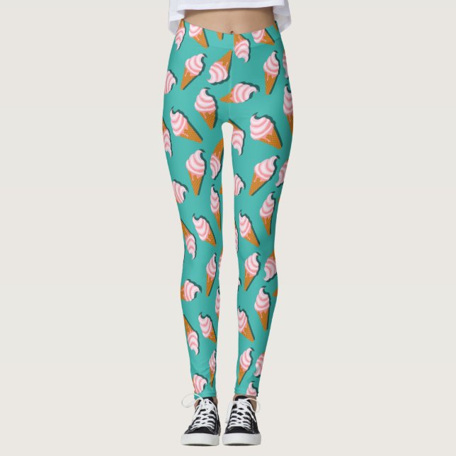 Leggings Congés gaufres crème glacée et motif de yaourt con (Devant)