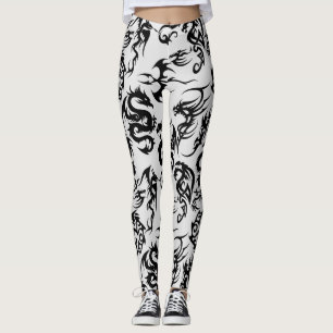 Leggings Contour de motif de dragons noirs.b L Gris BG