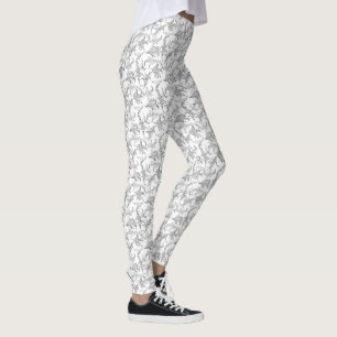 Leggings Contour floral du muguet noir et blanc