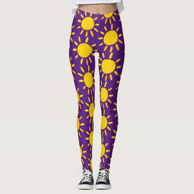 Leggings Cool Abstrait Jaune Été Soleil Motif Violet (Devant)