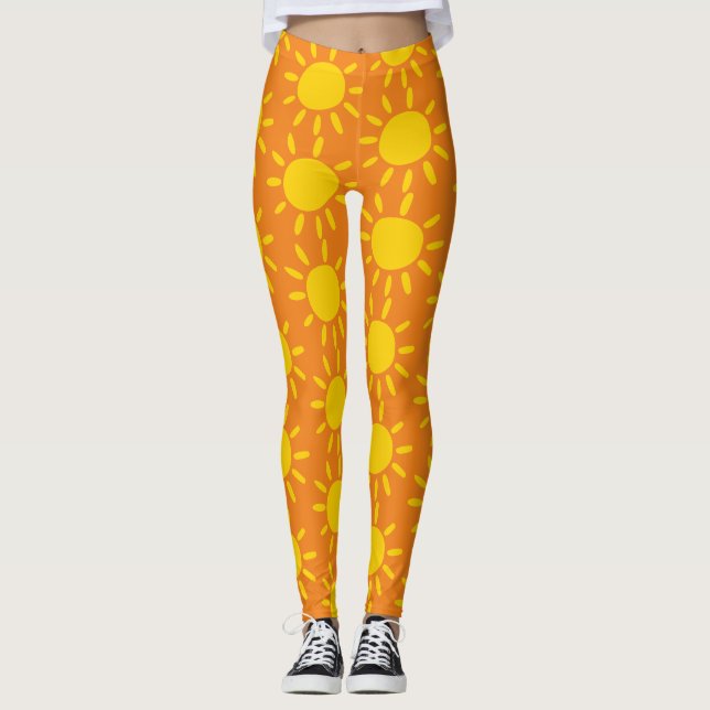 Leggings Cool Abstrait Jaune Motif Soleil Été Sur Orange (Devant)