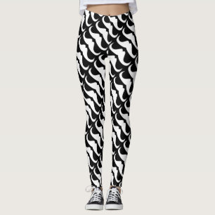 Leggings Cool blanc Handlebar moustache motif sur noir