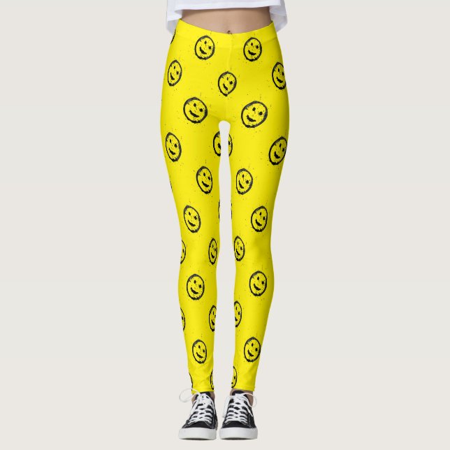Leggings Cool déversé tendu Joyeux motif visage (Devant)