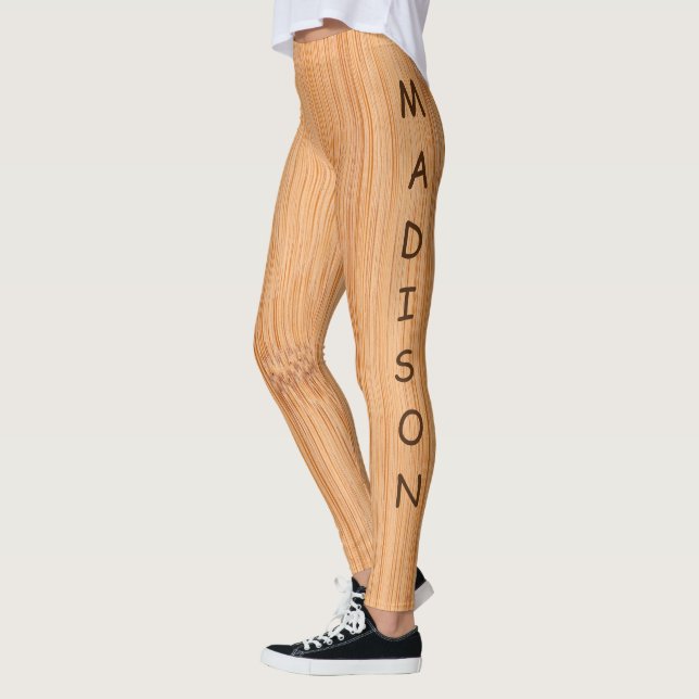 Leggings Cool élégant brun clair bois de bambou imprimé (Gauche)