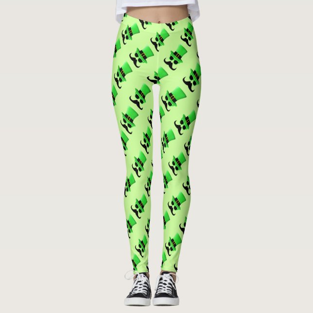 Leggings Cool Funny St. Patrick's Day Mustache Top chapeau  (Devant)