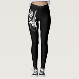 Leggings Cool Music Love | Rock Cat Playing Electric Guitar