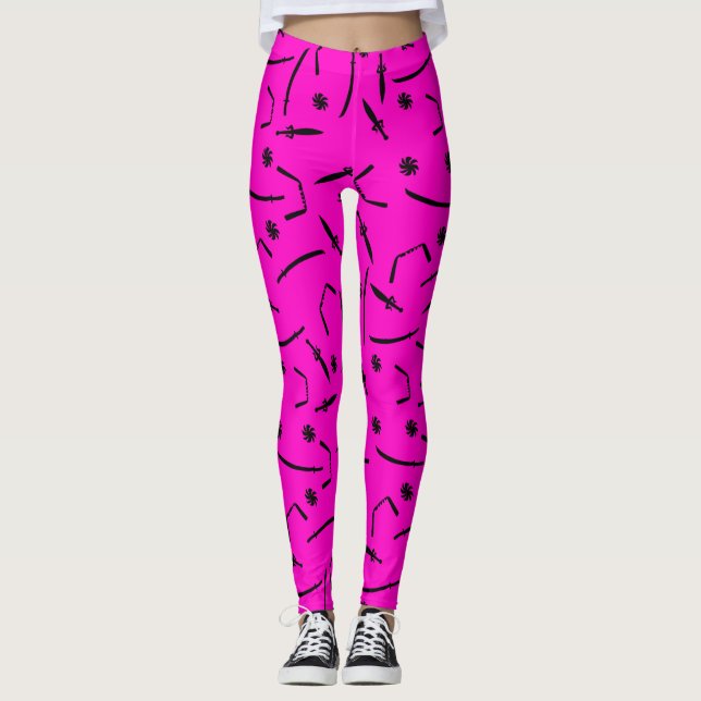 Leggings Cool noir et rose Ninja épée et Motif étoile (Devant)