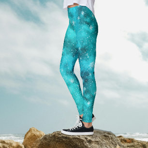 Leggings Cool Turquoise hiver Neige Motif Aquarelle