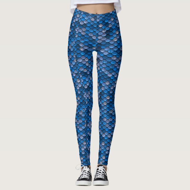 Leggings Copie bleue d'échelle de sirène (Devant)