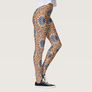 Leggings Copie tribale de mandala, chameau Tan et bleu de