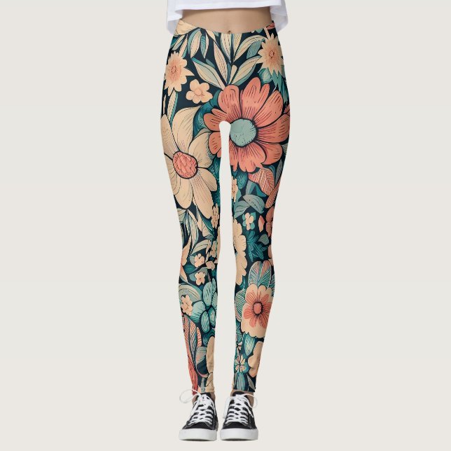 Leggings Coque Coussin de fleurs de Bohême (Devant)