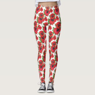 Leggings Coquelicots orientaux rouges et noirs personnalisé