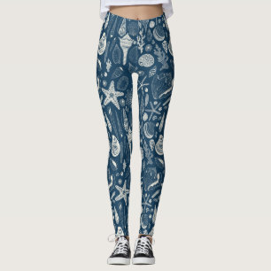 Leggings Coques de mer sur bleu foncé