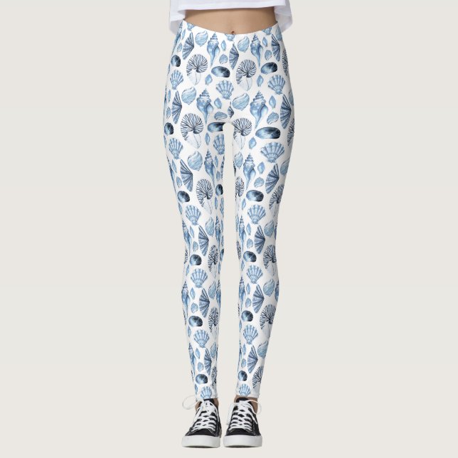 Leggings Coquillages Artsy de plage d'aquarelle de marine (Devant)