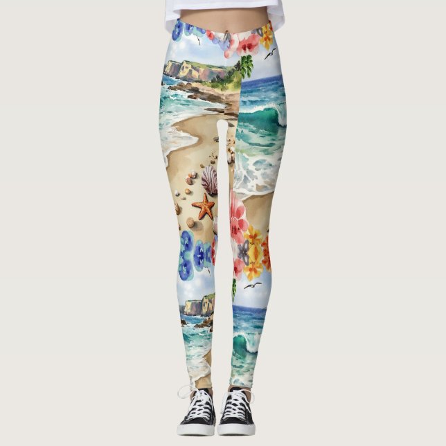 Leggings Coquillages De Poisson À L'Autre Côté Du Motif De  (Devant)