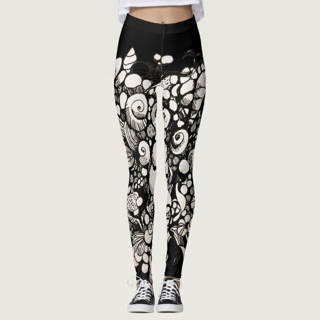Leggings Coquillages Noir et blanc (Devant)