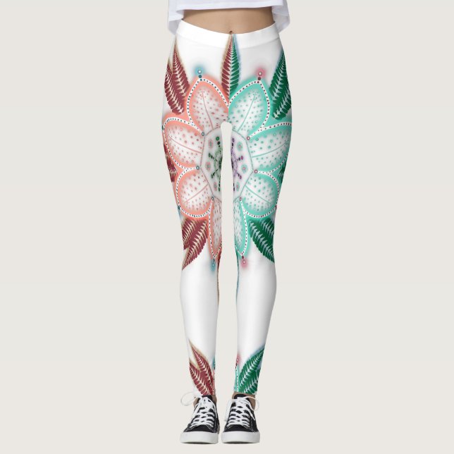 Leggings Corail bleu Mandala Flower (Devant)