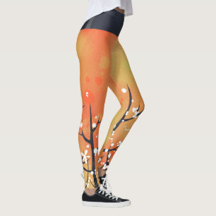 Leggings Corail floral de printemps à fleurs d'épines noire