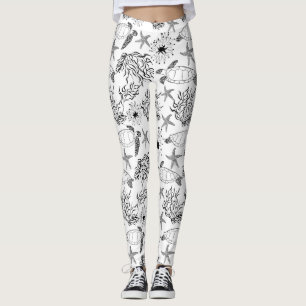 Leggings Corail plante, tortue marine