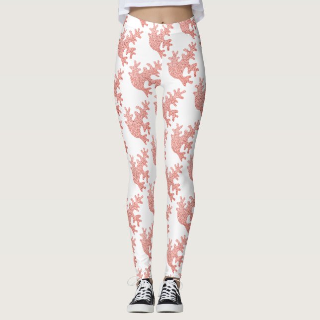 Leggings Corail rose clair scintille blanc motif (Devant)