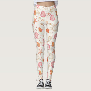 Leggings Corail Rose Terracotta Ivoire Coquillages Anciens