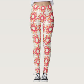 Leggings Coral Peach Floral Lattice Pattern