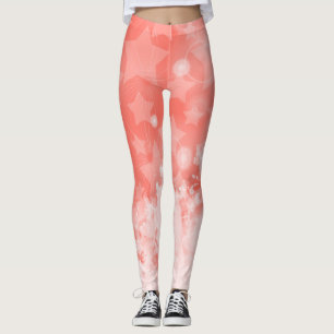 Leggings Coral rose Etoiles motif Peinture blanche Moderne