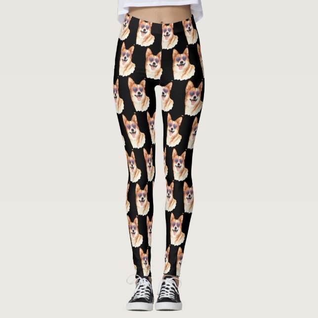 Leggings Corgi aux lunettes de soleil roses (Devant)