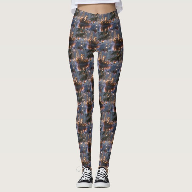 Leggings Corgi Christmas Festive Voyage (Devant)