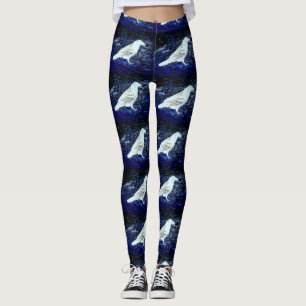 Leggings corneilles blanches bleu-noires
